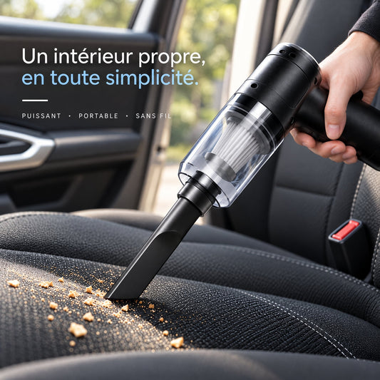 Aspirateur de voiture sans fil en action sur un siège