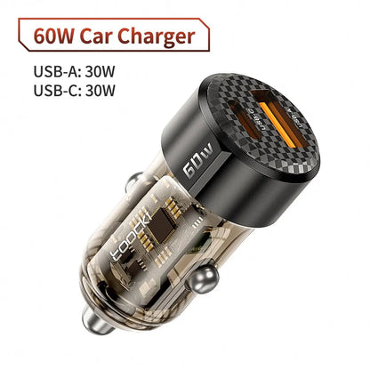 Chargeur Voiture USB-C 60W Charge Rapide – Double Port