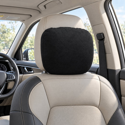Coussin appui-tête noir fixé sur le siège conducteur