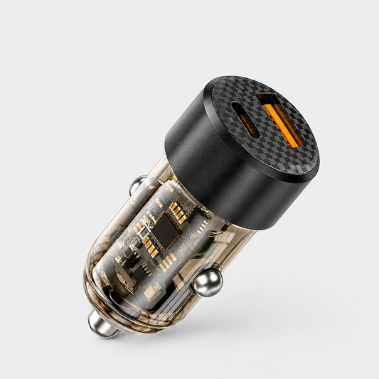 Chargeur allume-cigare USB-C et USB-A au boîtier transparent