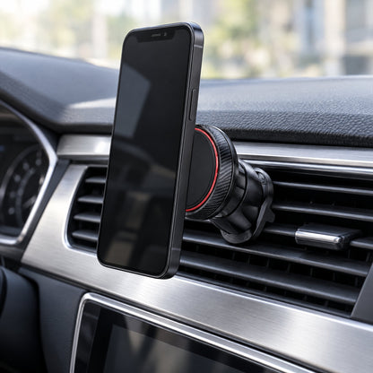 Smartphone tenu par le support magnétique sur la grille d'aération